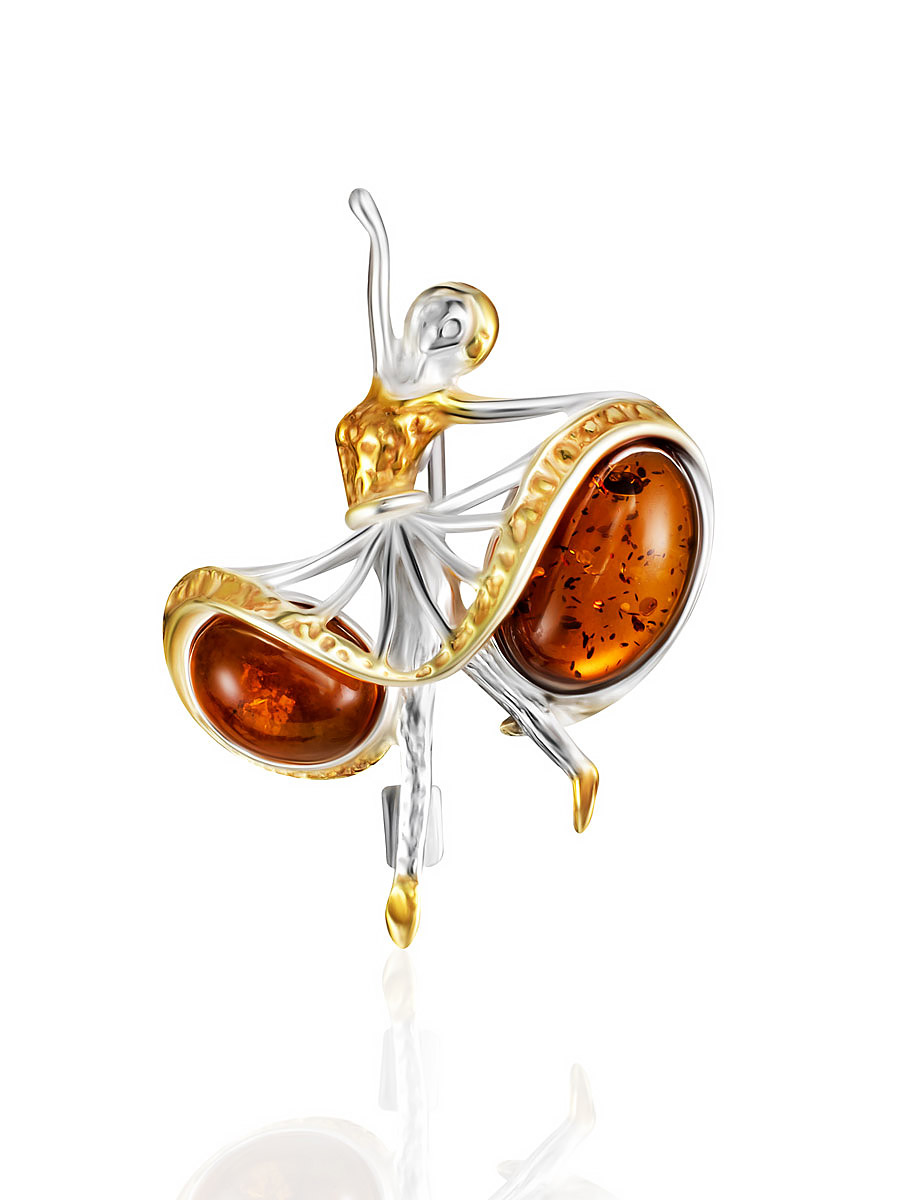 Элегантная брошь с коньячным янтарём «Вальс»