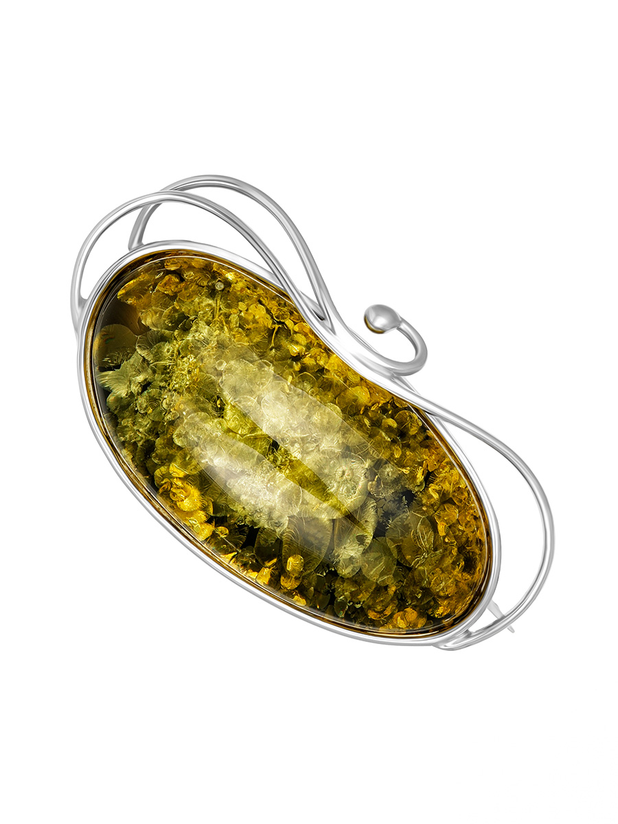 Элегантная брошь с зелёным янтарём «Риальто»