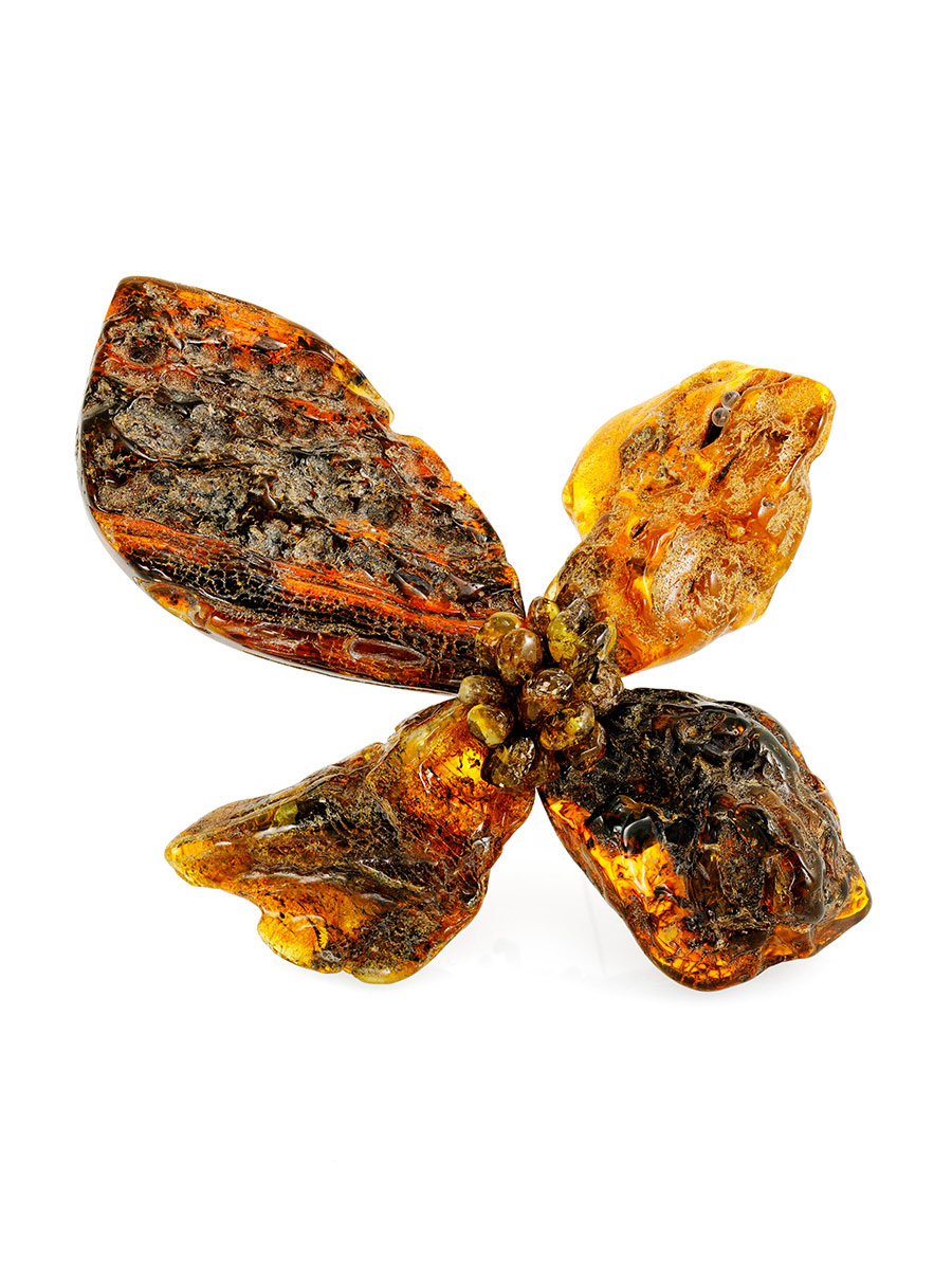 Красивая брошь «Помпеи» из цельного необработанного янтаря