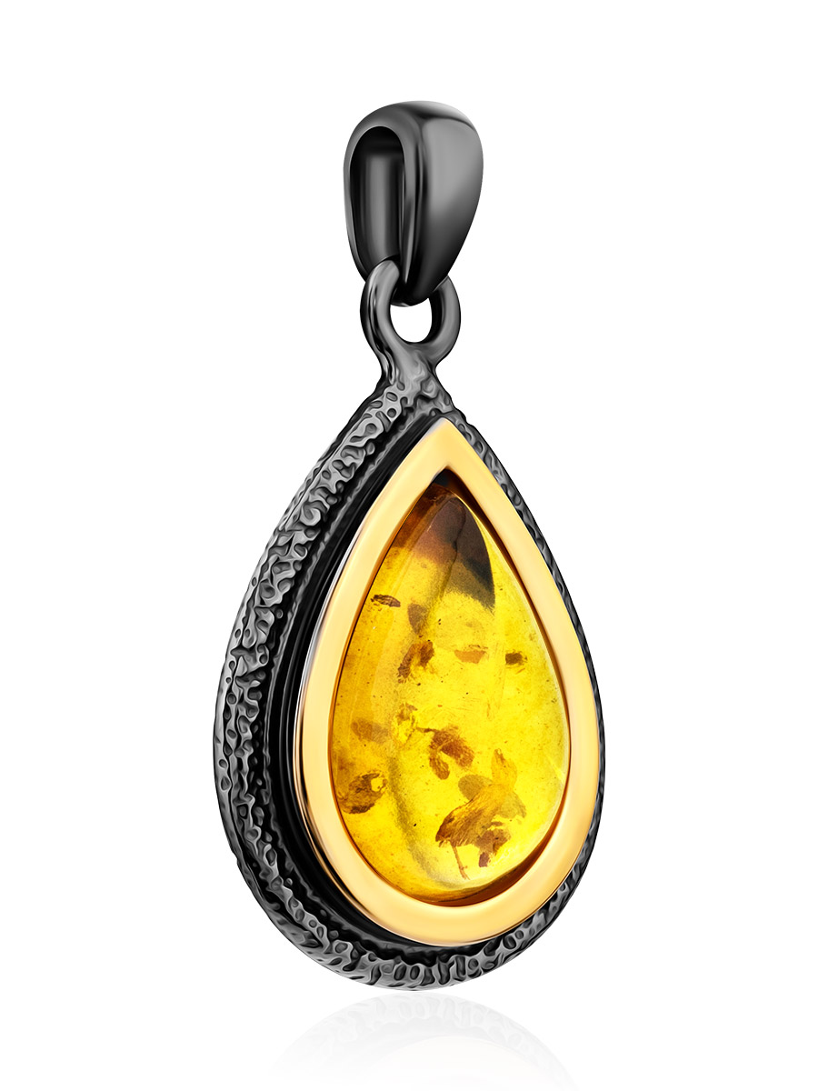 Красивый кулон в форме капли из натурального янтаря «Змейка»