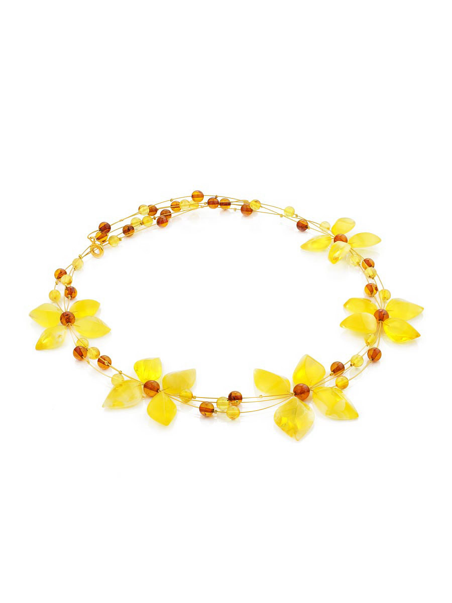 Нежное колье на струне из натурального янтаря «Первоцвет»
