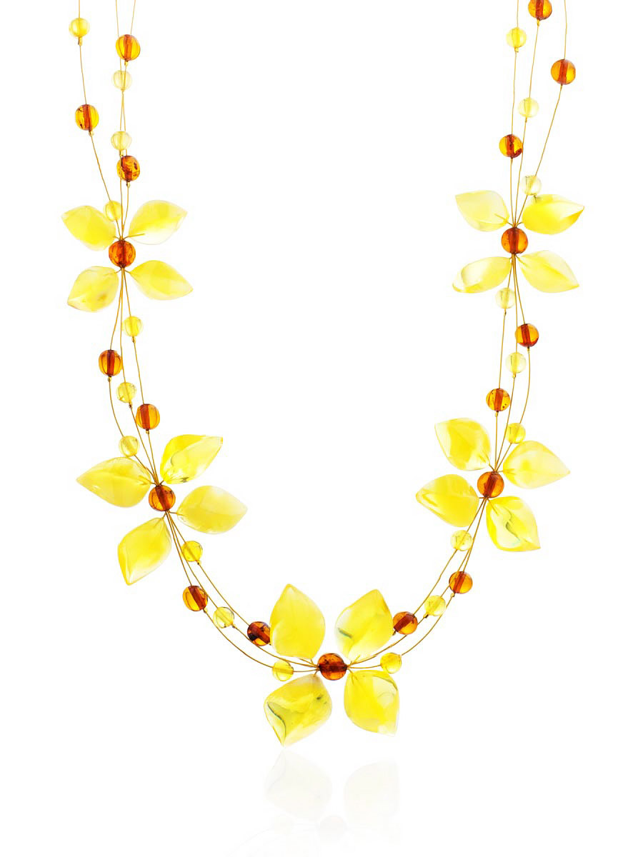 Нежное колье на струне из натурального янтаря «Первоцвет»