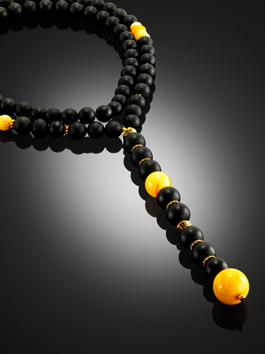 Декоративные чётки-ожерелье из формованного чёрного янтаря «Куба»