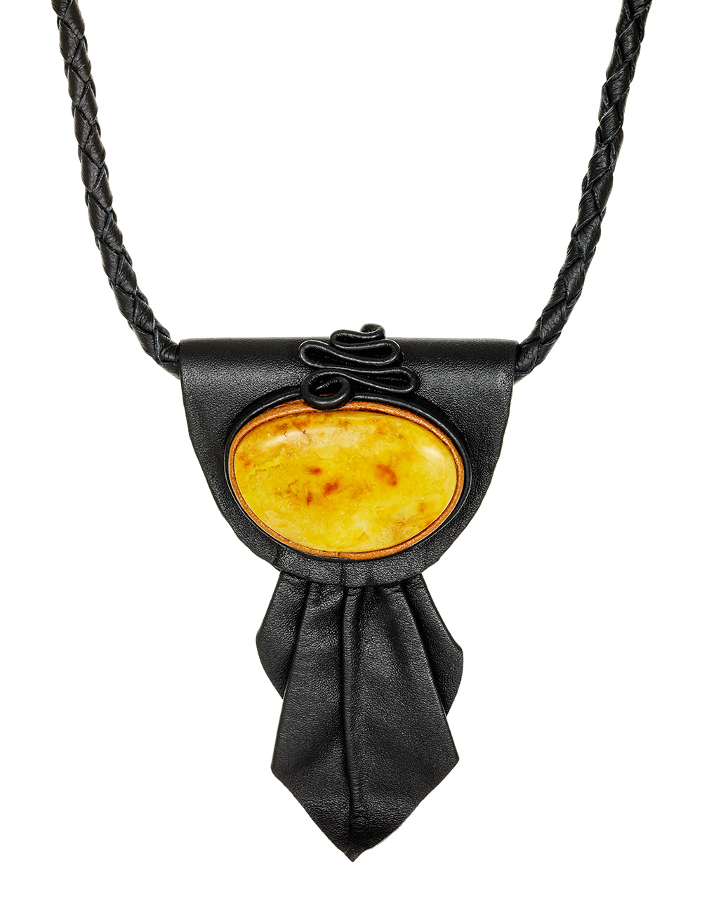 Колье из кожи «Амазонка» с медовым янтарём