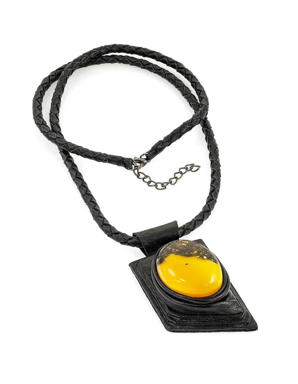 Колье из кожи «Амазонка» с медовым янтарём