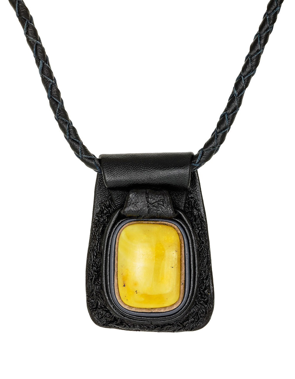 Колье из кожи «Амазонка» с медовым янтарём