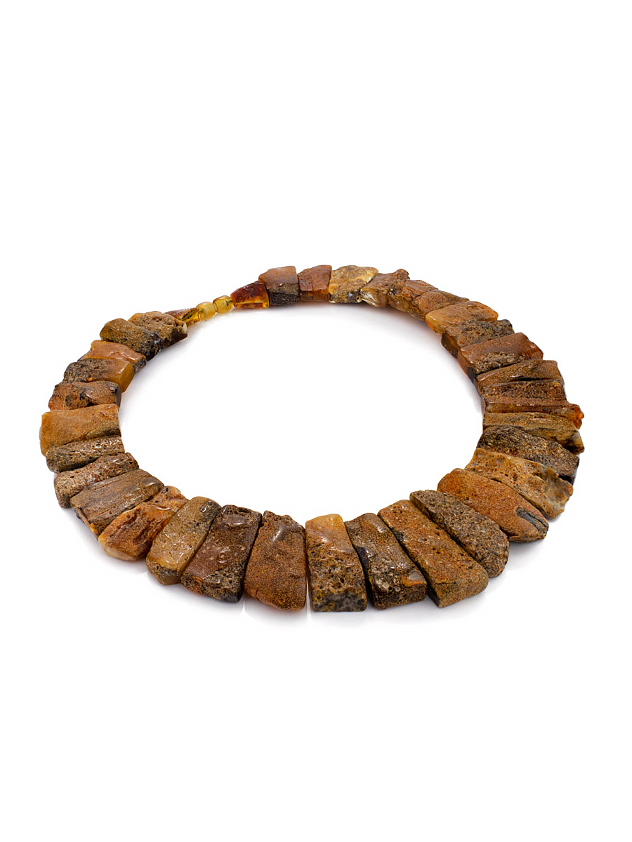 Оригинальное плоское колье из натурального текстурного янтаря «Помпеи»