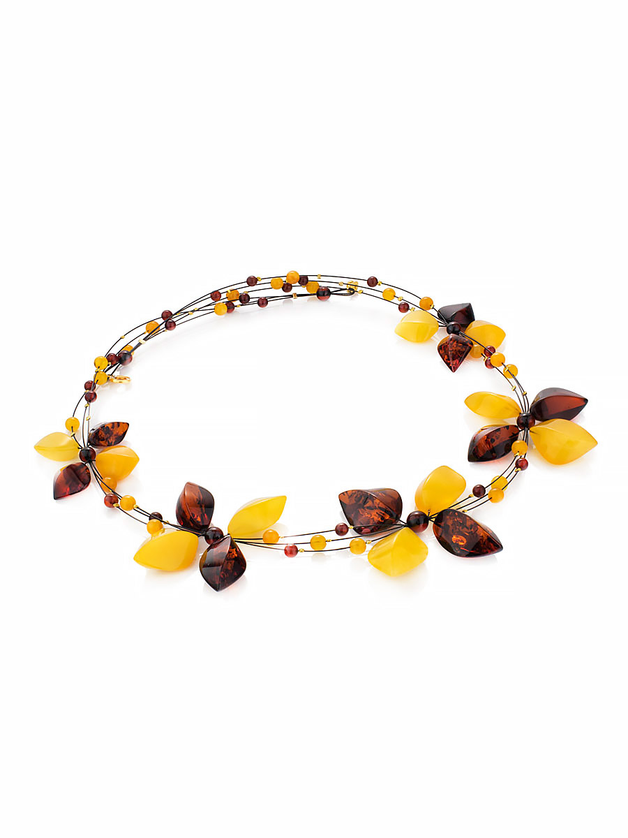 Красивое колье из натурального янтаря на струне «Первоцвет»