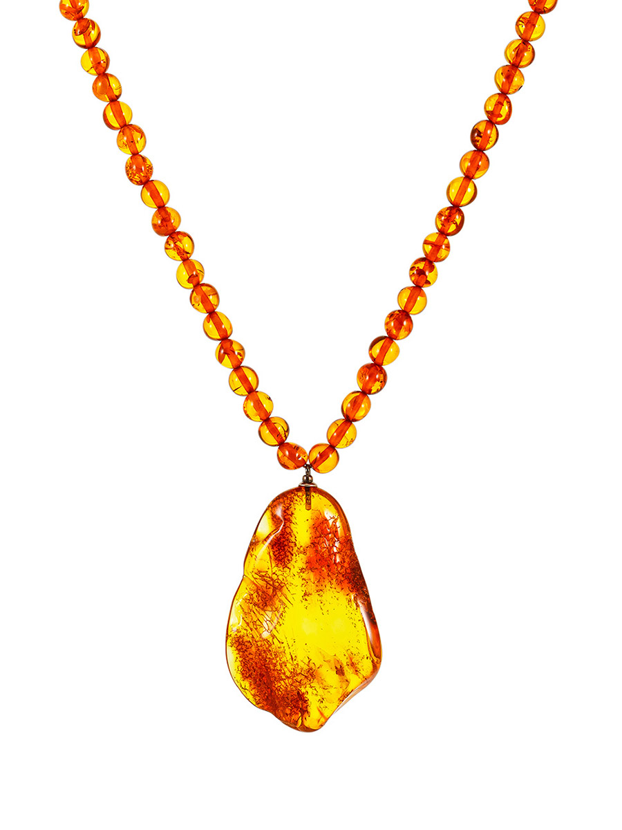Нарядное колье «Лаура» из цельного янтаря коньячного цвета