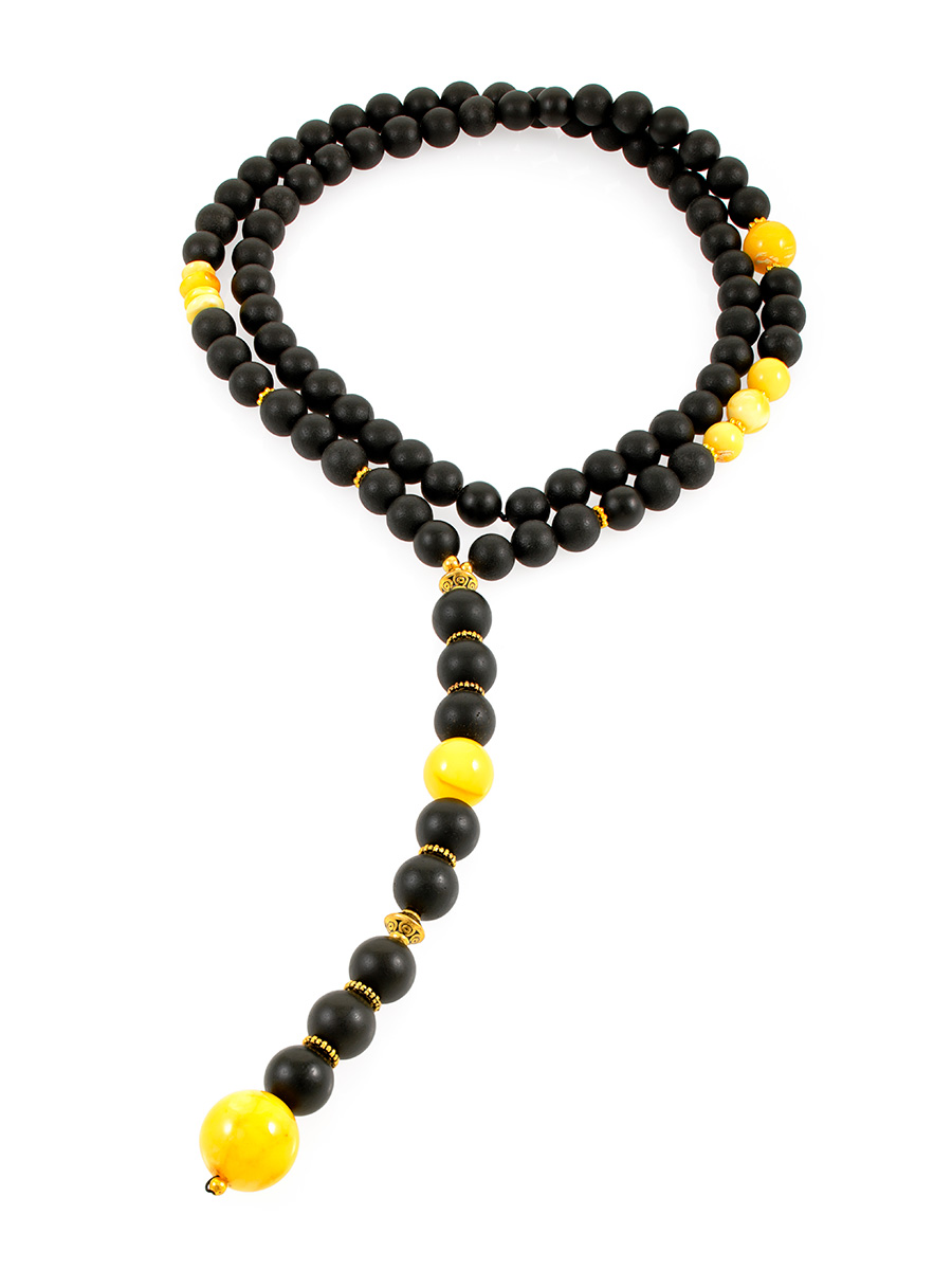 Декоративные чётки-ожерелье из формованного чёрного янтаря «Куба»