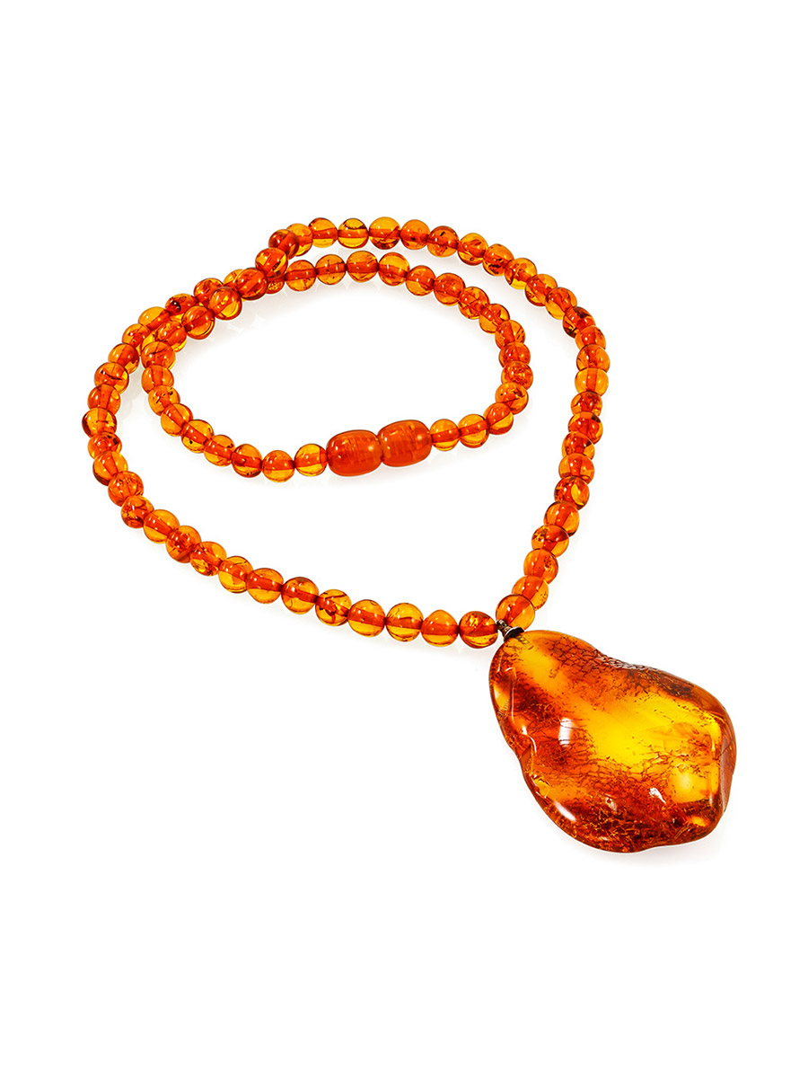 Нарядное колье «Лаура» из цельного янтаря коньячного цвета