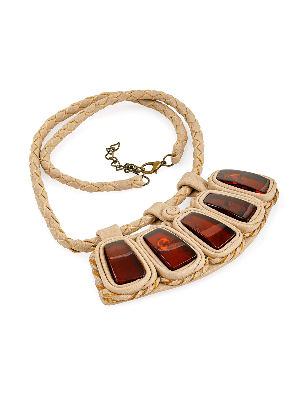 Эффектное ожерелье из сияющего коньячного янтаря «Амазонка»