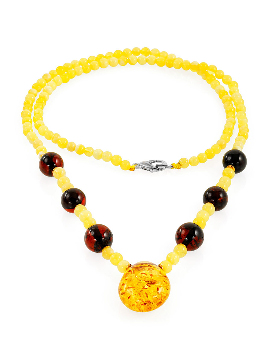 Эффектное ожерелье из натурального янтаря разных оттенков «Лаура»
