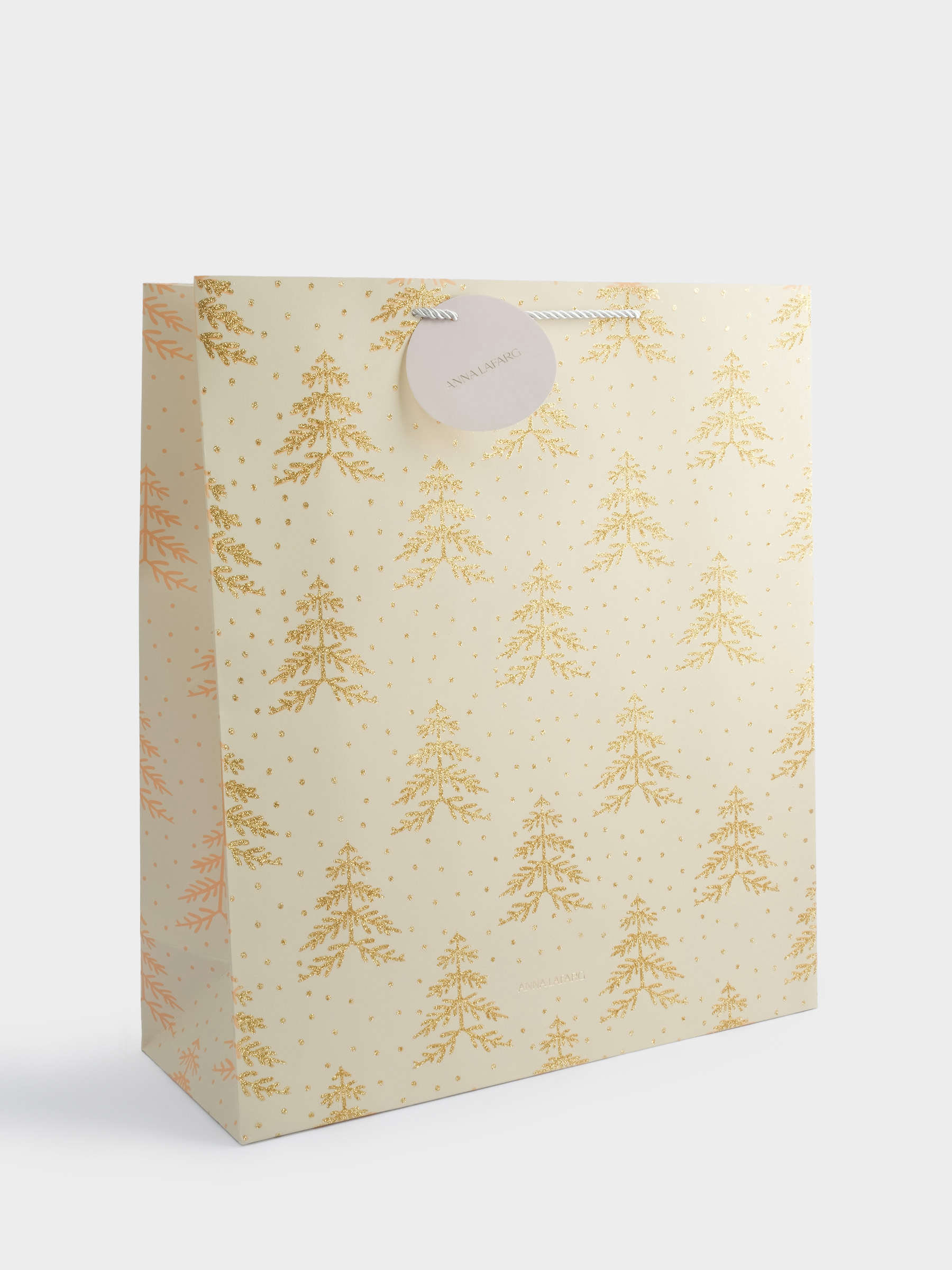 Пакет подарочный, 42х48 см, бумага, серый, Золотистые елки, Fir