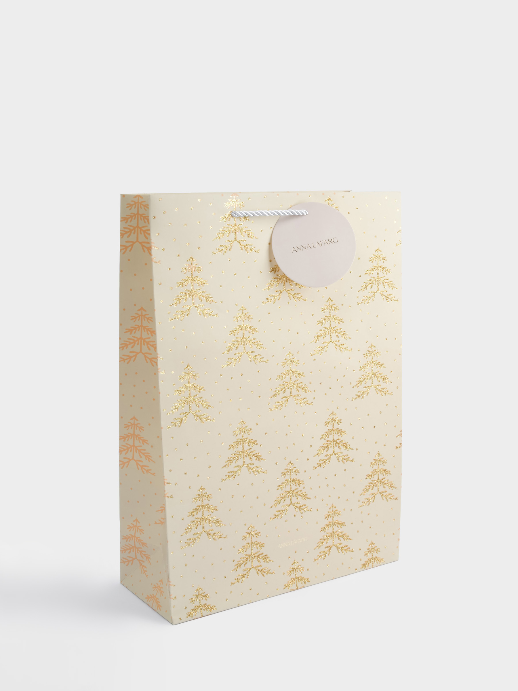 Пакет подарочный, 30х42 см, бумага, серый, Золотистые елки, Fir