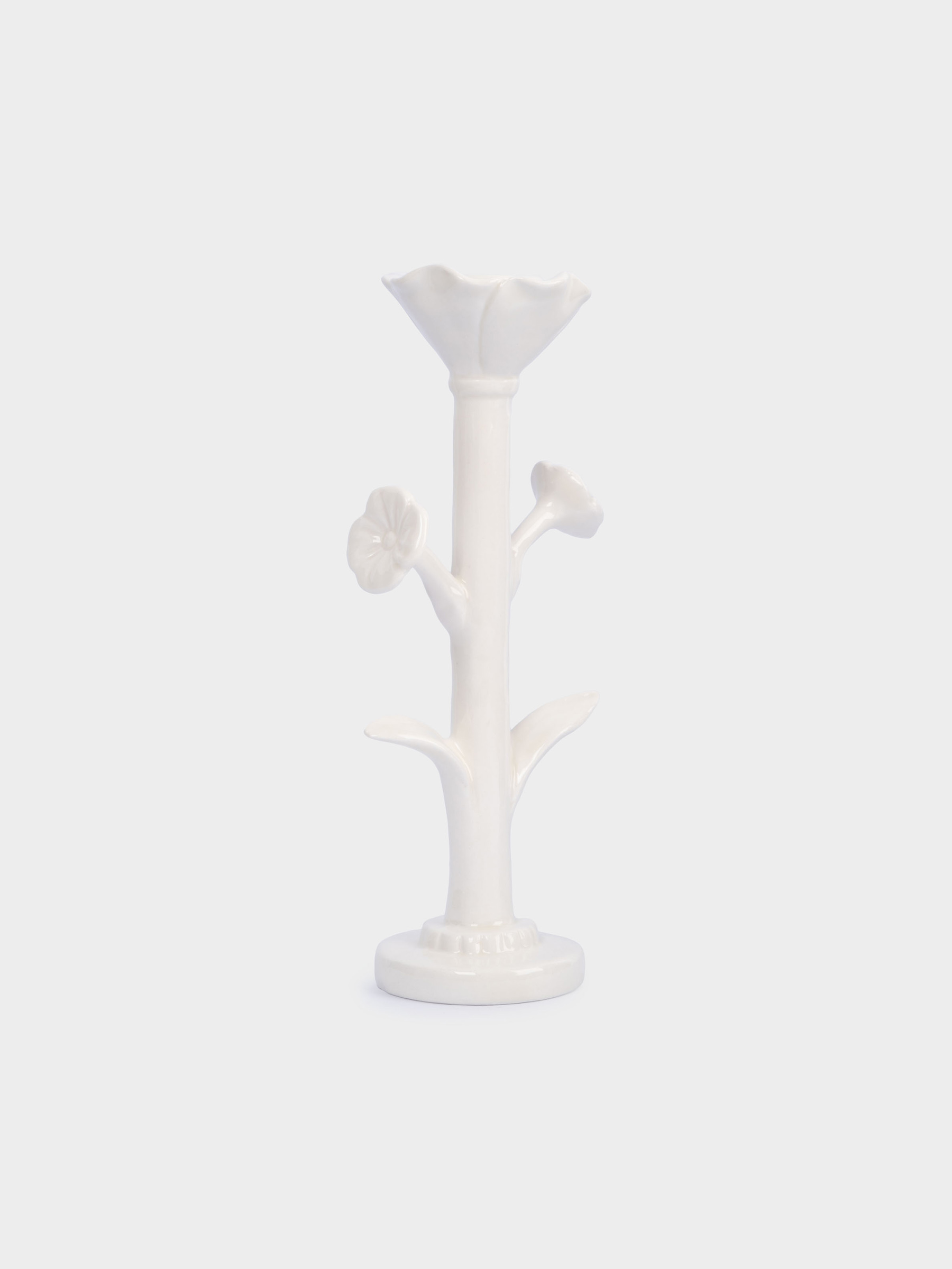 Подсвечник, 20 см, для тонкой свечи, на ножке, керамика, молочный, Цветок