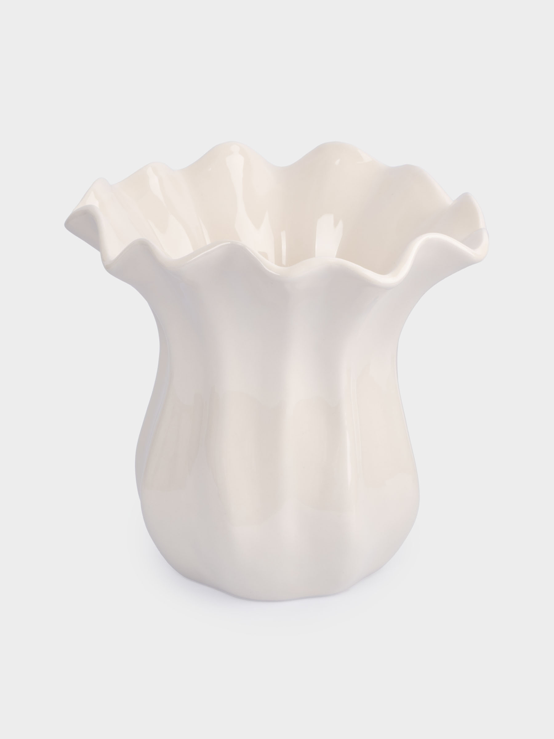Ваза для цветов, 23 см, керамика, молочная, Волнистый край, Zephyr
