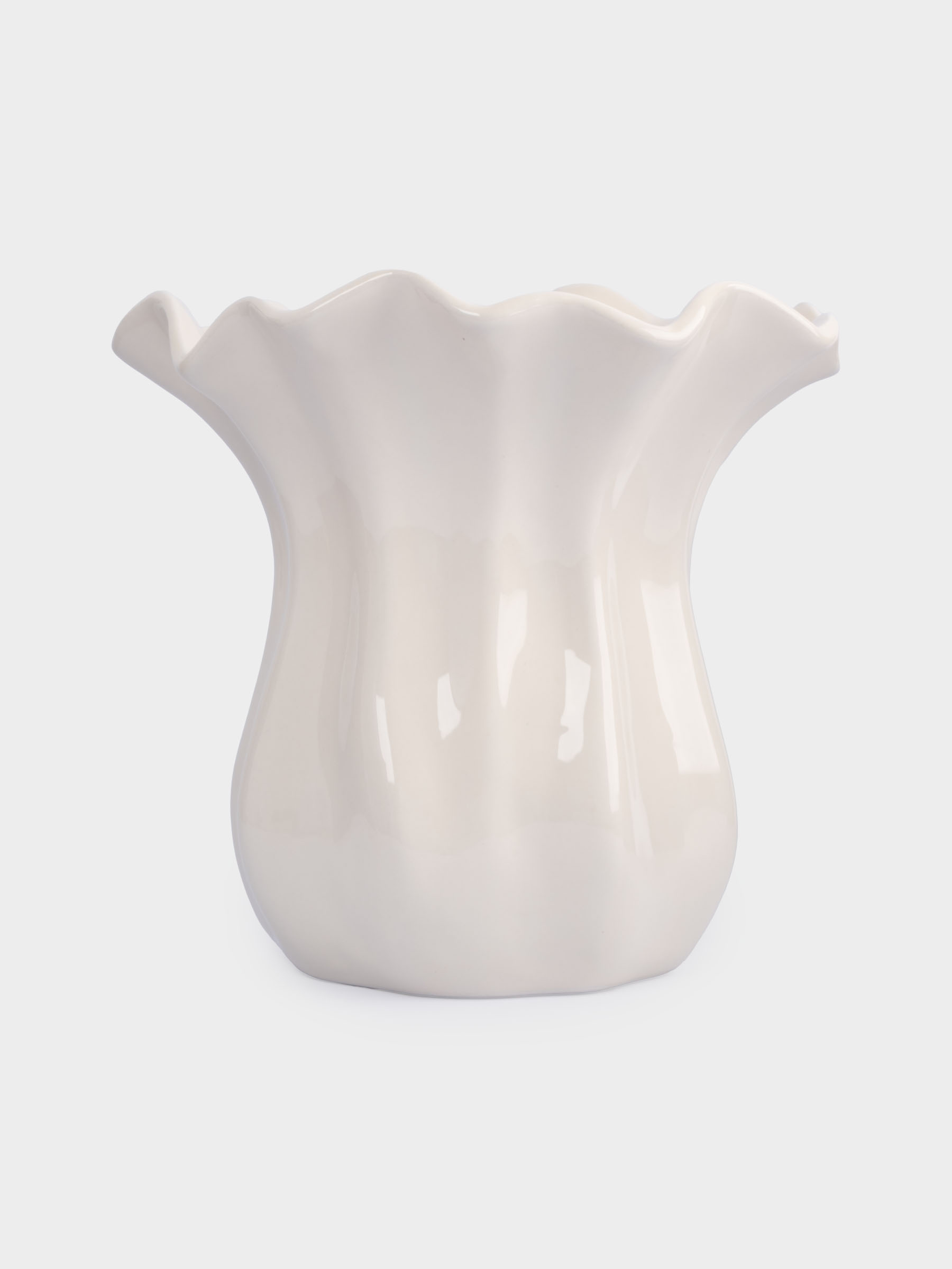 Ваза для цветов, 23 см, керамика, молочная, Волнистый край, Zephyr