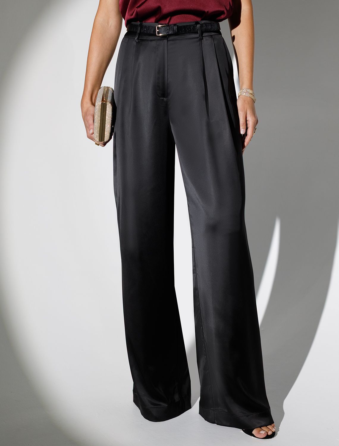 Брюки палаццо широкие из струящегося сатина
