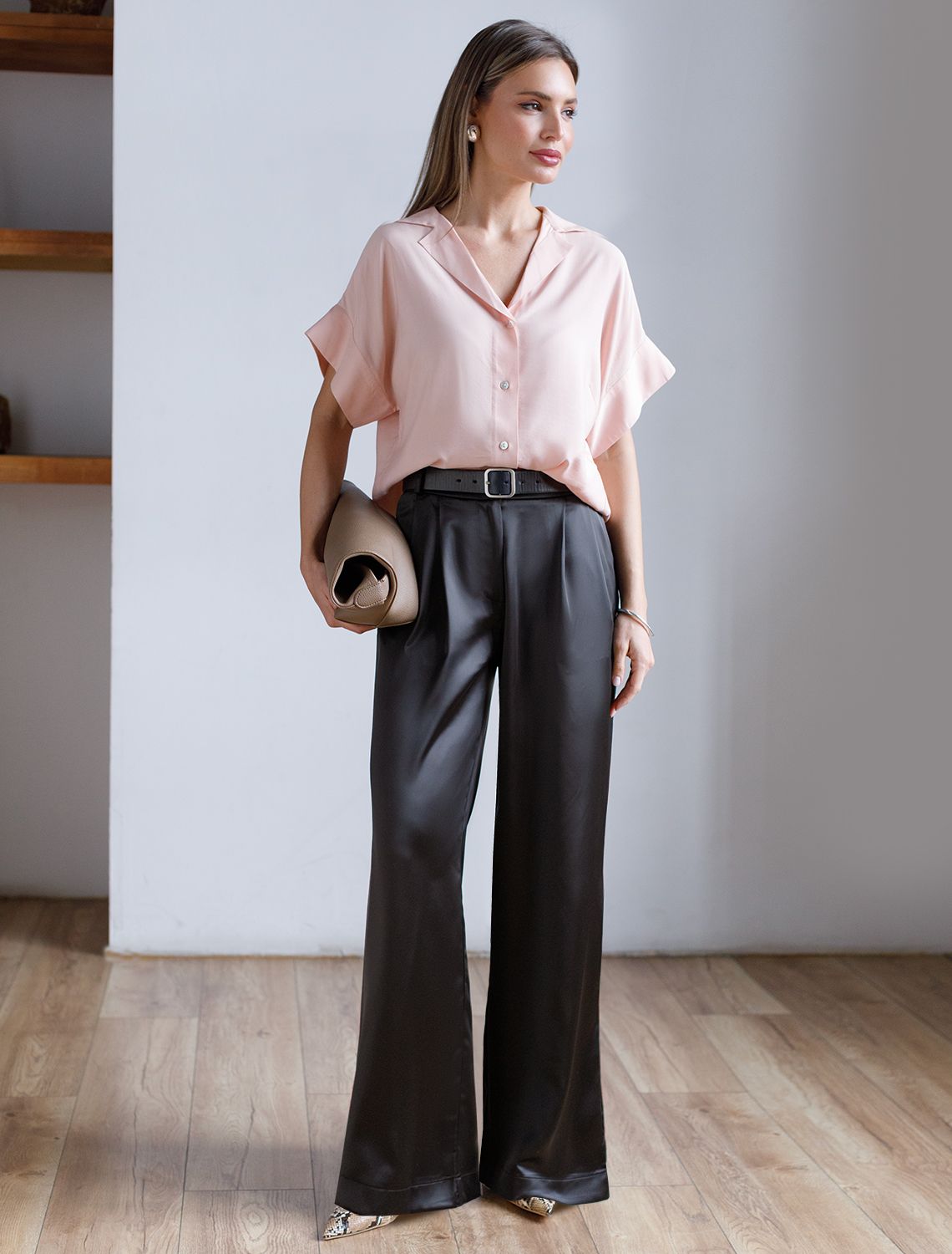 Брюки палаццо широкие из струящегося сатина