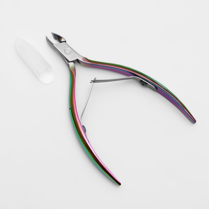 Кусачки маникюрные для кутикулы, изогнутое лезвие, двойная пружина, 10.5 см, длина лезвия-5 мм, цвет хамелеон