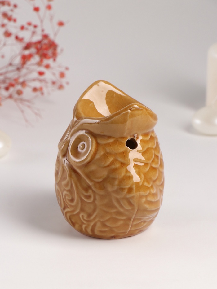Аромалампа для эфирных масел «Ушастая сова», керамика, т. беж, 6.5×11×10.7 см