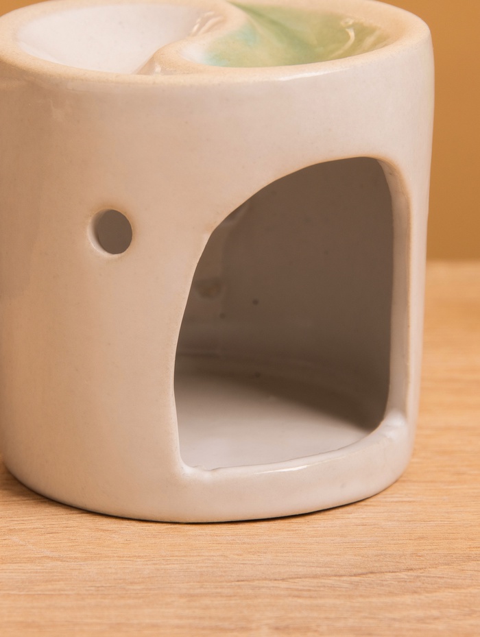 Аромалампа, 6.5×6.5×7 см, керамика, молочная с зелёным