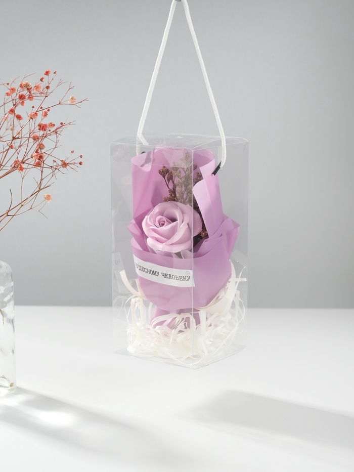 Букет из мыльных лепестков для ванны «Роза подарочная в коробке», фиолетовый, 8.6×8.6×18.5 см