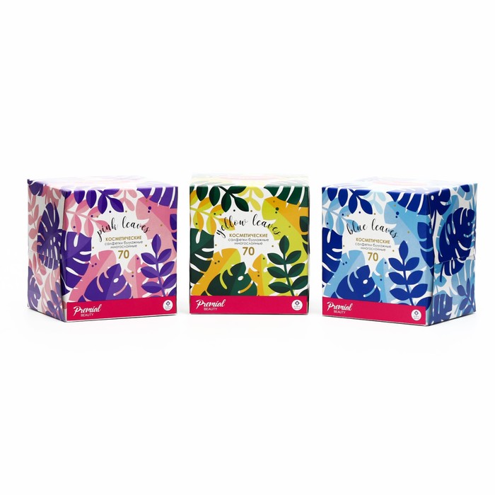 Салфетки «Premial» косметические 2-слойные в коробке Нон стоп, 70 шт. МИКС