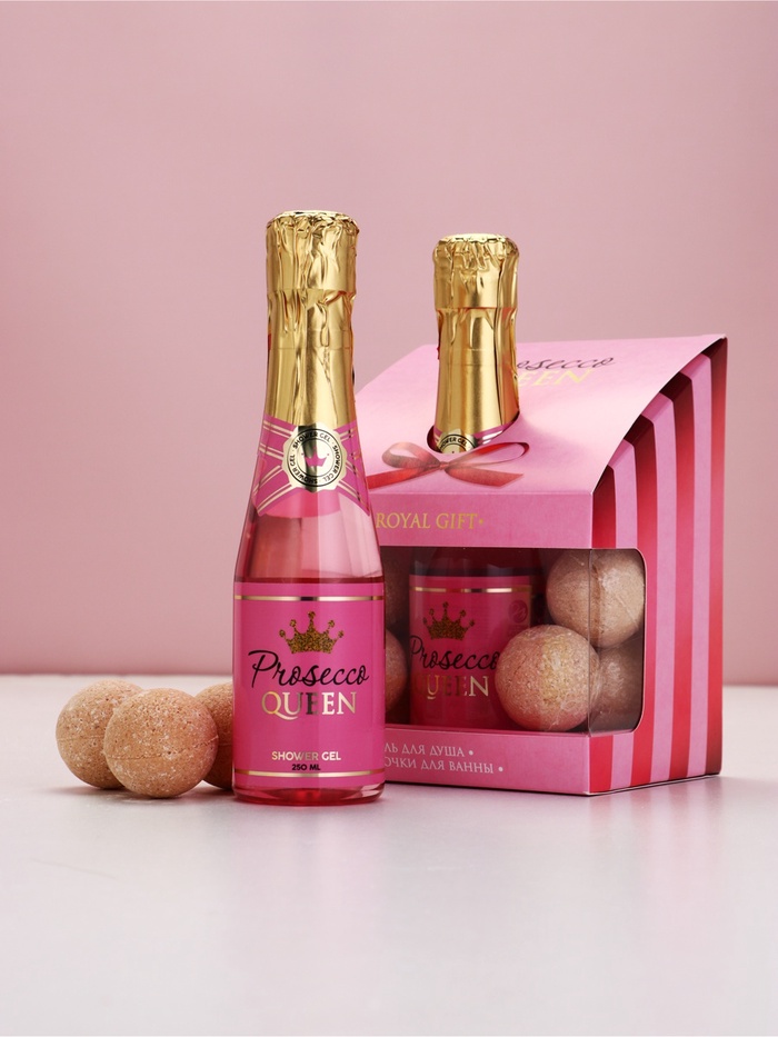 Подарочный набор: гель для душа шампанское и бомбочки для ванны МИКС, Чистое Счастье