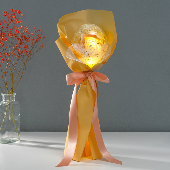 Букет из мыльных лепестков для ванны «Роза в шарике», подарочный, жёлтый, 8.5×8.5×36 см