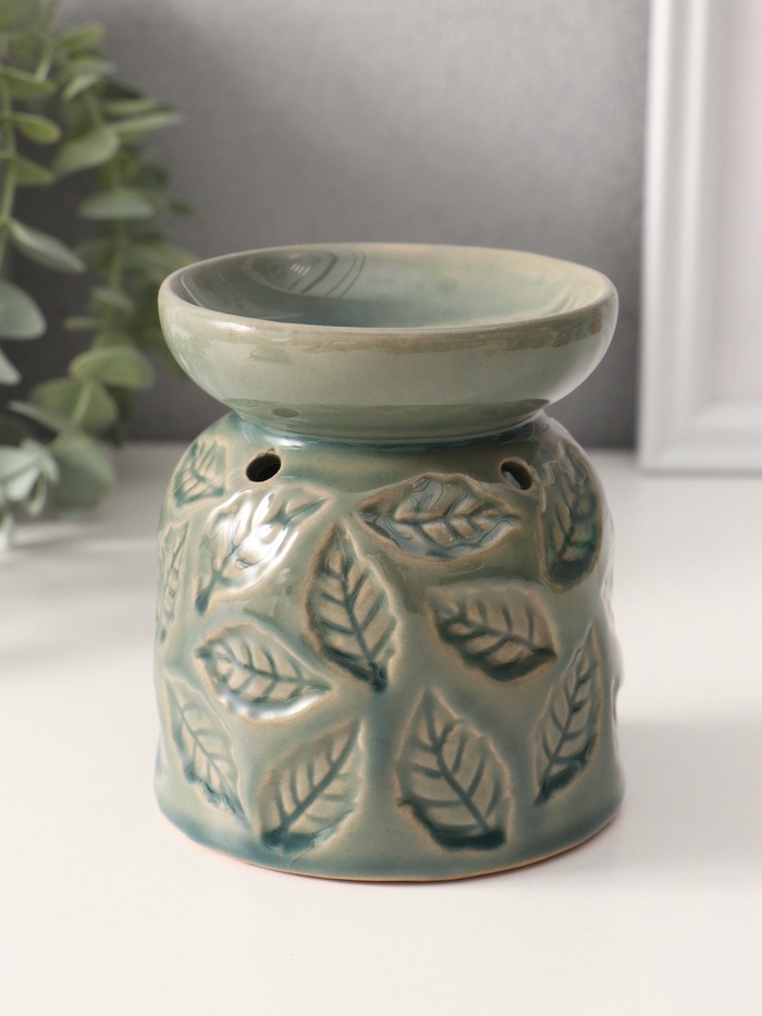 Аромалампа для эфирных масел «Листья», керамика, морская лагуна, 9.5×9.5×10.8 см