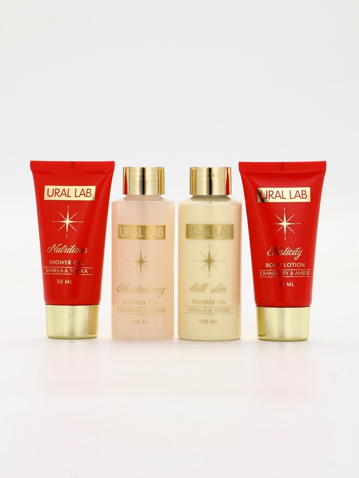 Новогодний подарочный набор косметики: гель для душа 2 шт., масло для душа, лосьон, URAL LAB