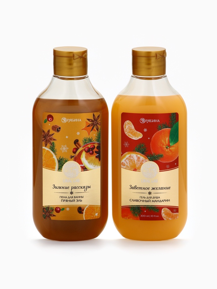 Подарочный набор новогодний в корзине, гель для душа, пена для ванны, мочалка и полотенце, URAL LAB