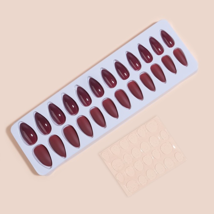 Накладные ногти, 24 шт., с клеевыми пластинами, форма миндаль, матовые, глянцевые, бордовые