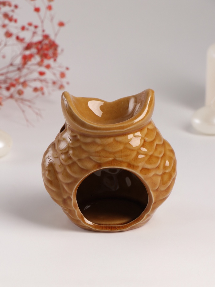 Аромалампа для эфирных масел «Ушастая сова», керамика, т. беж, 6.5×11×10.7 см