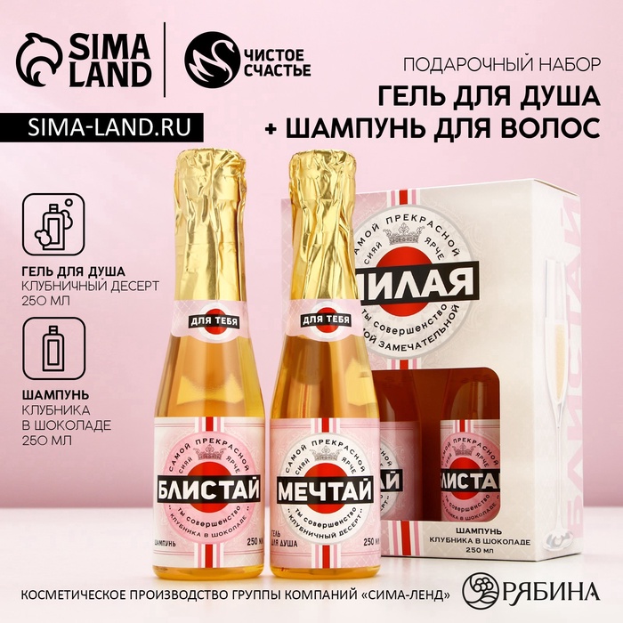 Подарочный набор «Мечтай!», гель для душа и шампунь для волос шампанское, 2×250 мл, Чистое счастье