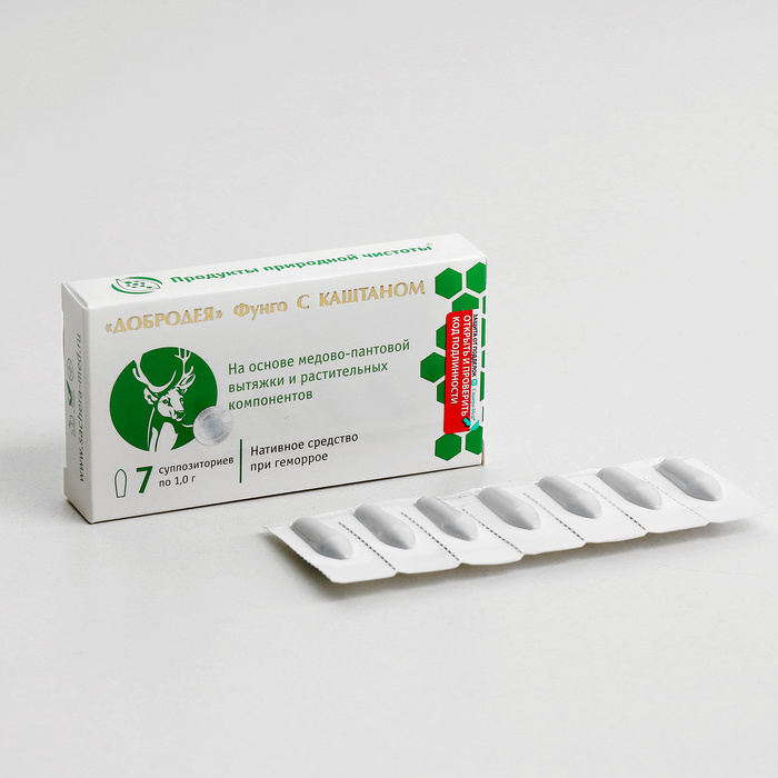 Свечи Добродея Фунго с каштаном, от геморроя №7×1.0 г