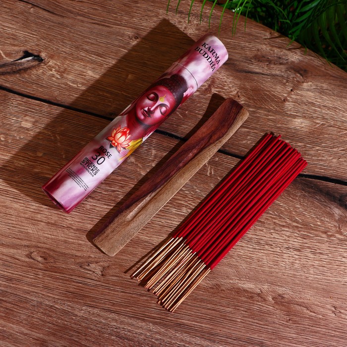 Благовония KARMA BUDDHA, аромапалочки, роза, набор 30 шт., с подставкой