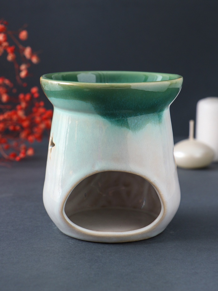 Аромалампа для эфирных масел «Море волнуется», керамика, зелёный, 8.6×8.6×9.8 см