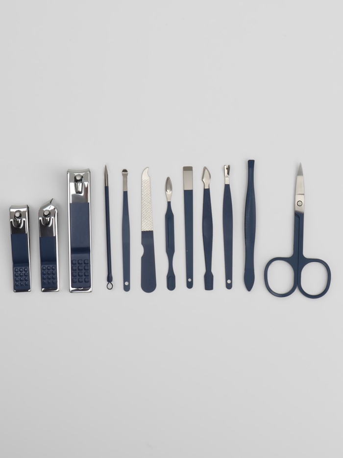 Набор маникюрный, 12 предметов, в футляре, синий