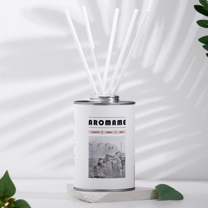 Набор диффузор ароматический Aromame, слива, амбра, кожа, табак, 500 мл, круглая банка