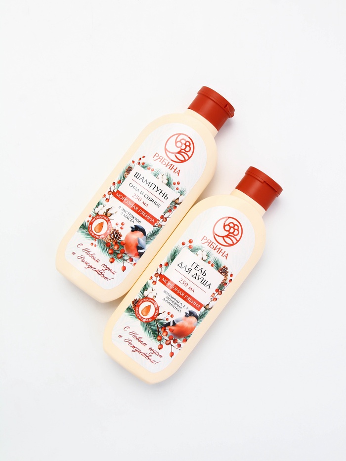 Подарочный набор в деревянной корзине «Рождество», гель для душа, шампунь, полотенце, РЯБИНА