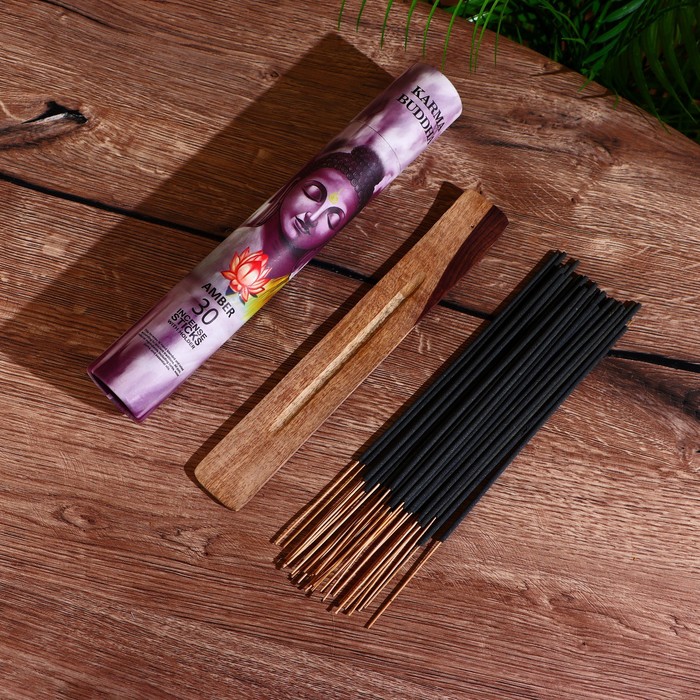 Благовония KARMA BUDDHA, аромапалочки, амбер, набор 30 шт., с подставкой