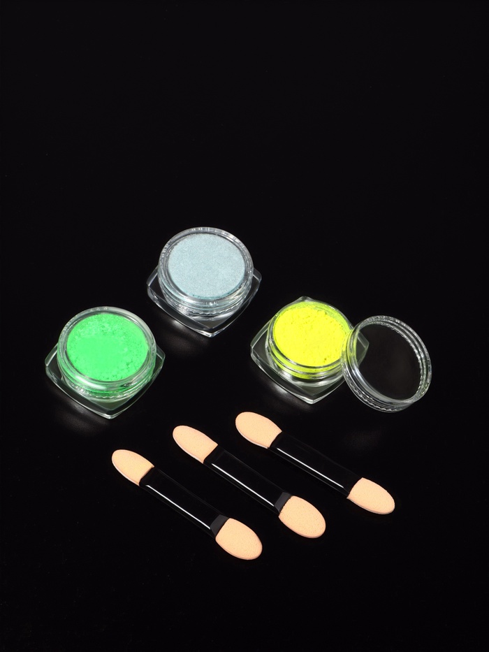 Втирка для ногтей флуоресцентная, набор 3 баночки, с аппликаторами, голубая, жёлтая, зелёная