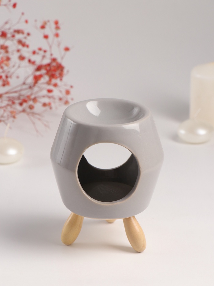 Аромалампа для эфирных масел «Остин», керамика, серая, 9×9×12 см