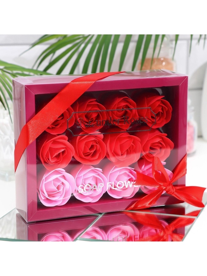 Мыльные розы, красные оттенки, набор 12 шт., в коробке
