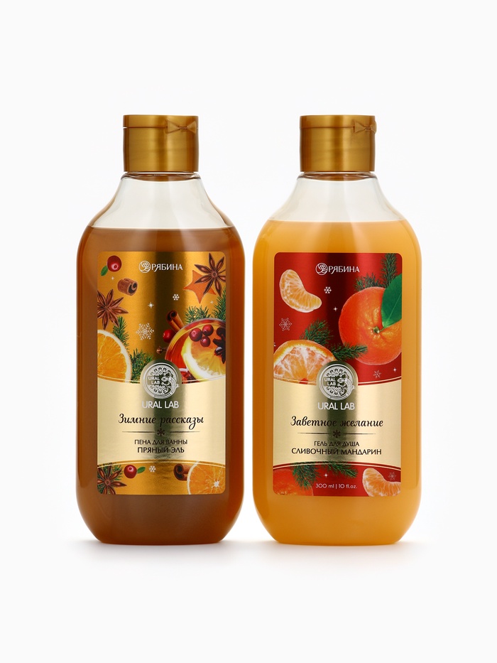 Подарочный набор новогодний в корзине, гель для душа, пена для ванны, мочалка и полотенце, URAL LAB