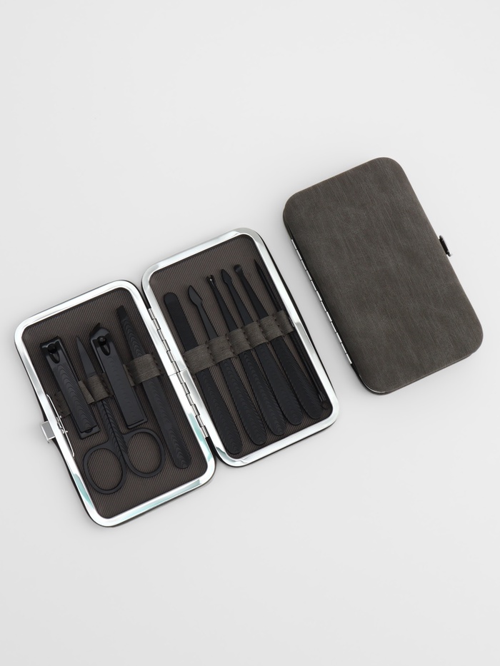 Набор маникюрный, 10 предметов, в футляре, серый, чёрный