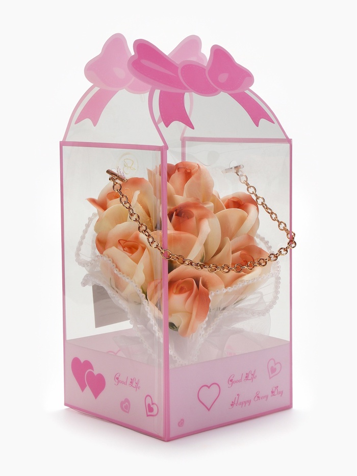 Подарочный набор из 6 оранжево-белых мыльных роз, в коробке